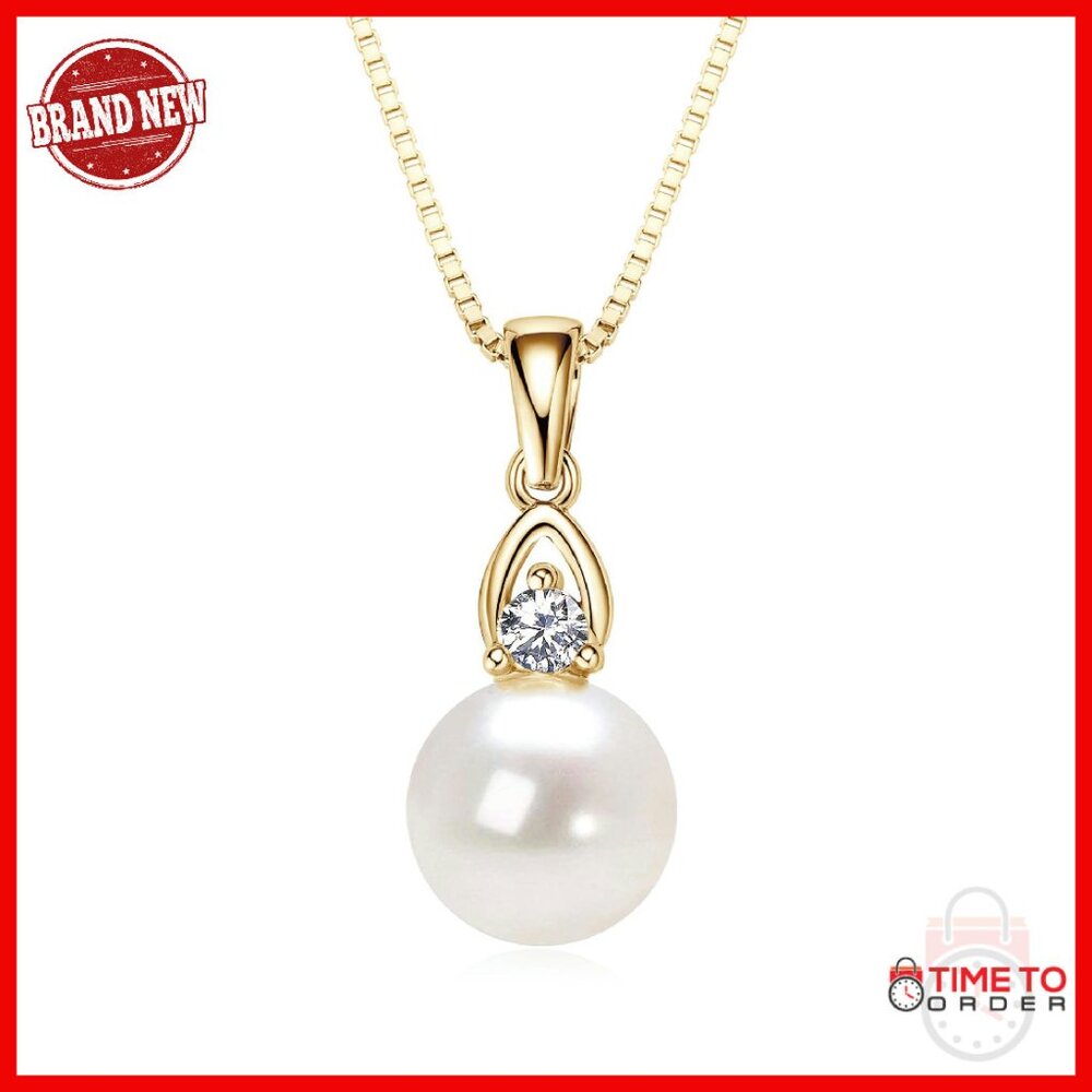 14k Gold Plated Pearl Pendant Necklace With Cubic Zircon Sterling Silver